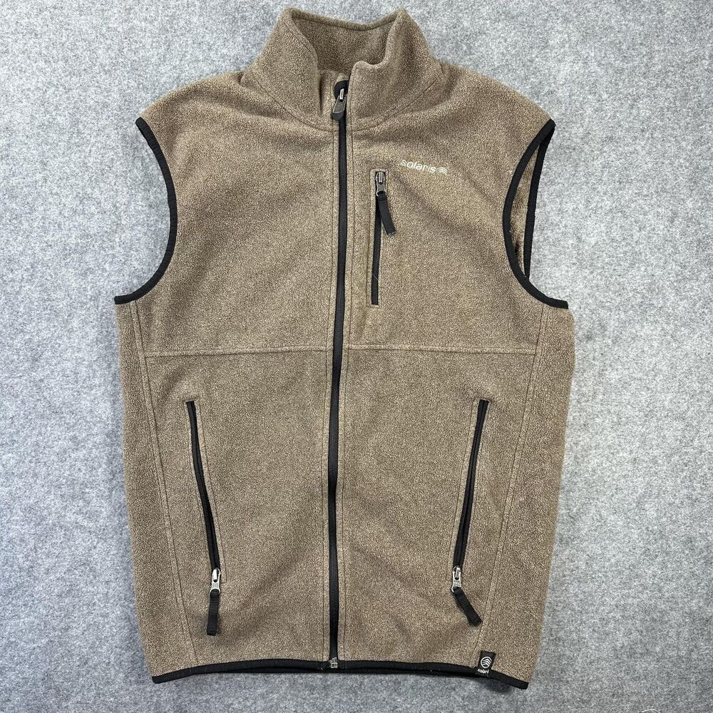 Solaris Vest Mens Medium Brown Fleece Full Zip Stand Collar Pockets Outdoor